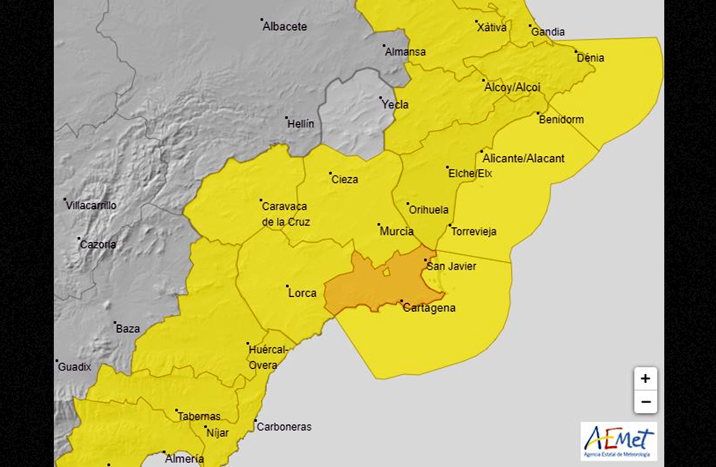 El Valle del Guadalentín permanece en alerta amarilla por fuertes lluvias